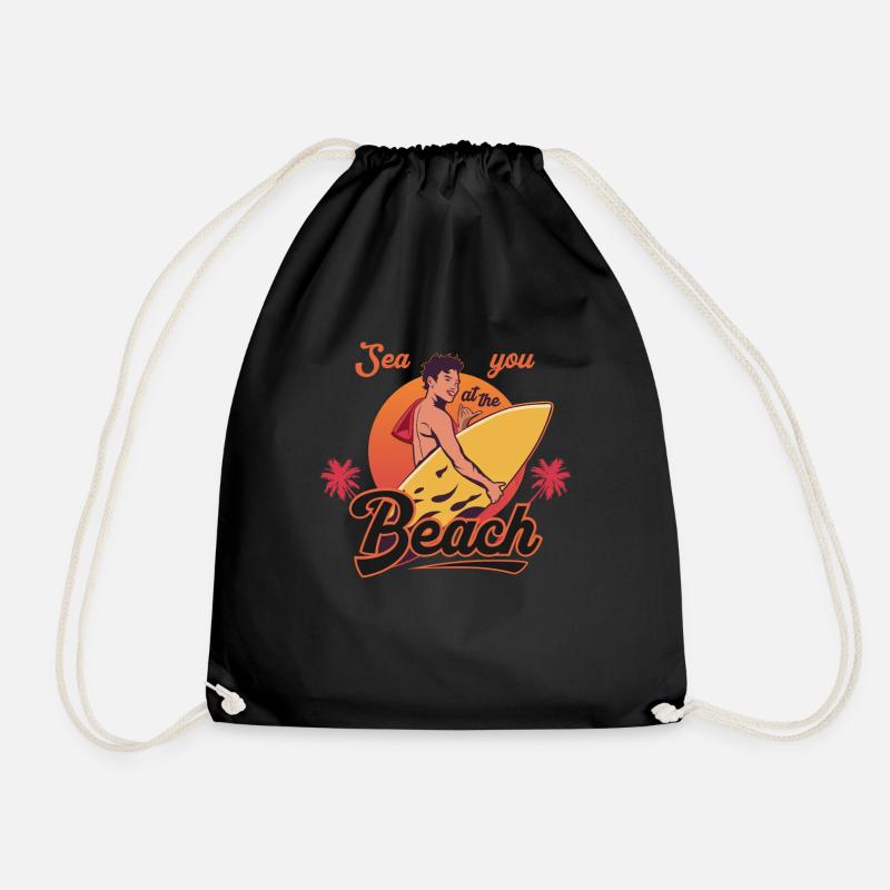 Sea You at the Beach Retro - Drawstring Bag - black