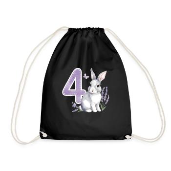 4. Geburtstag 4 Jahre Hase Häschen Lavendel Lila - Turnbeutel - Schwarz - Vorne