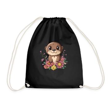 Otter with flower meadow - Drawstring Bag - black - Front