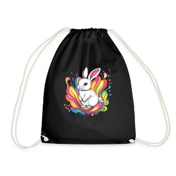White rabbit with colors - Drawstring Bag - black - Front