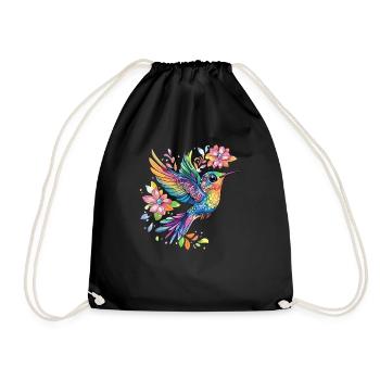 Colorful hummingbird with flowers - Drawstring Bag - black - Front