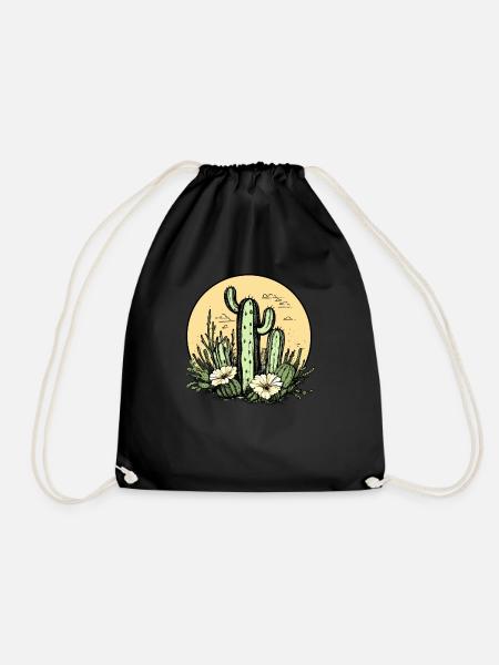 Cactus with flower moon - Drawstring Bag - black