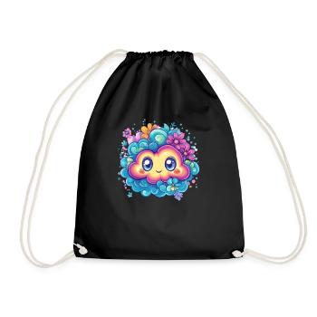 Cute Cloud with Flowers - Drawstring Bag - black - Front