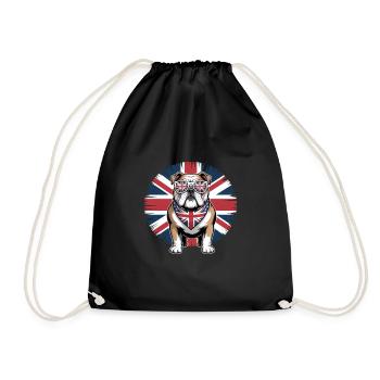 Englische Bulldogge Mit Union Jack Brille - Turnbeutel - Schwarz - Vorne