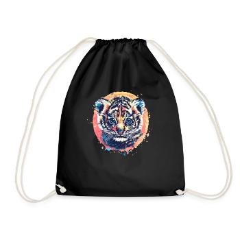Tiger baby with paint splashes - Drawstring Bag - black - Front