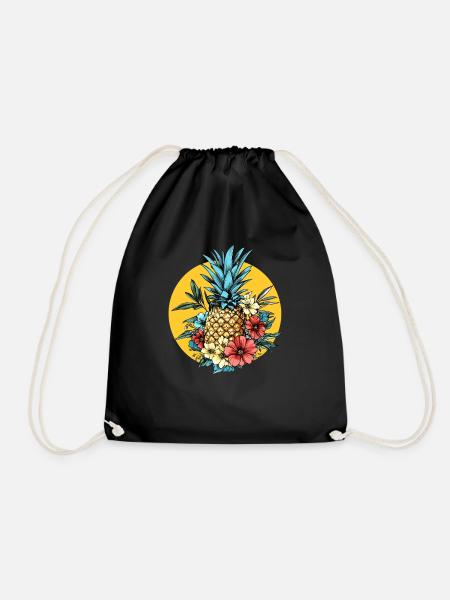 Ananas mit Blumenpracht - Turnbeutel - Schwarz