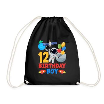 12 Birthday Boy Astronaut Balloons - Drawstring Bag - black - Front