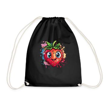 Cheerful strawberry colorful - Drawstring Bag - black - Front