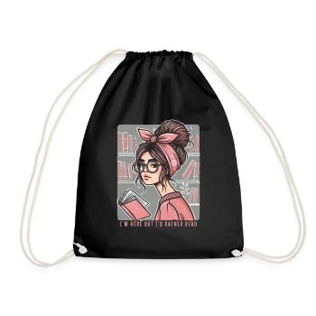 Retro Book Girl Motif for Frequent Readers with Style - Drawstring Bag - black - Front