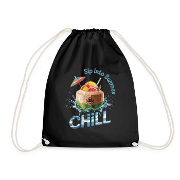 Urlaubsshirt mit Kokosdrink - Turnbeutel - Schwarz - Vorne