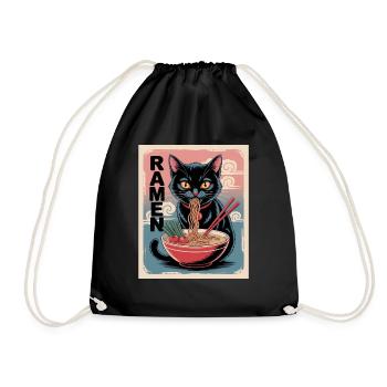 Ramen Katze Im Japanischen Stil - Turnbeutel - Schwarz - Vorne