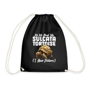 Ask me about my sulcata turtle - Drawstring Bag - black - Front