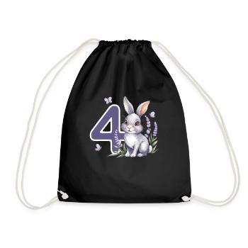 4. Geburtstag 4 Jahre Hase Häschen Lavendel Lila - Turnbeutel - Schwarz - Vorne
