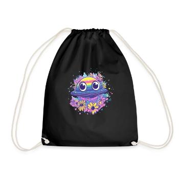 UFO mit Blumenkranz - Turnbeutel - Schwarz - Vorne