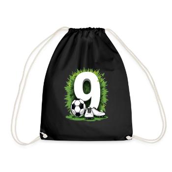 Fußball Geburtstag 9 Jahre Jungen Geschenk - Turnbeutel - Schwarz - Vorne