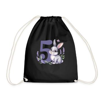 5. Geburtstag 5 Jahre Hase Häschen Lavendel Lila - Turnbeutel - Schwarz - Vorne