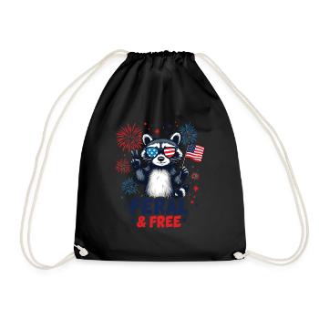 Raccoon Feral & Free Red White Feral 4th Of July - Drawstring Bag - black - Front