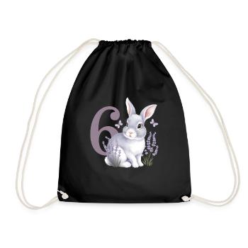 6. Geburtstag 6 Jahre Hase Häschen Lavendel Lila - Turnbeutel - Schwarz - Vorne