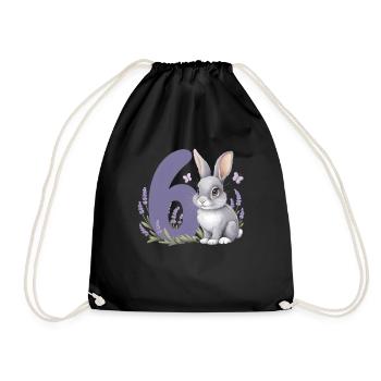6. Geburtstag 6 Jahre Hase Häschen Lavendel Lila - Turnbeutel - Schwarz - Vorne