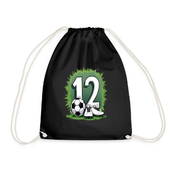 Fußball Geburtstag 12 Jahre Jungen Geschenk - Turnbeutel - Schwarz - Vorne