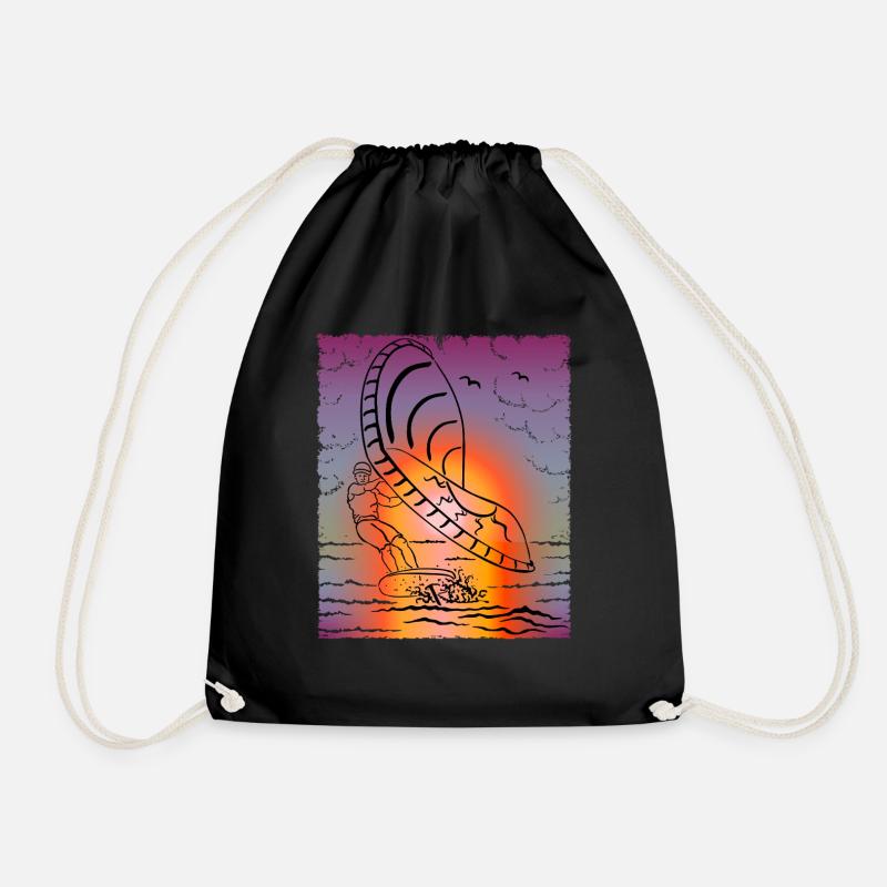 Windsurfing, foil surfing, surfers - Drawstring Bag - black