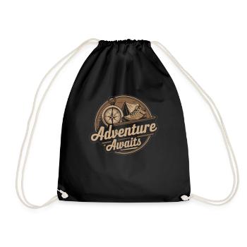 Hiking Compass Adventure T-Shirt - Drawstring Bag - black - Front
