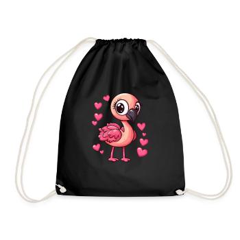 Flamingo mit Herzchen - Turnbeutel - Schwarz - Vorne