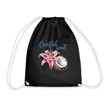 Coastal Flair for the Soul, Coconut & Blossom Shirt - Drawstring Bag - black - Front