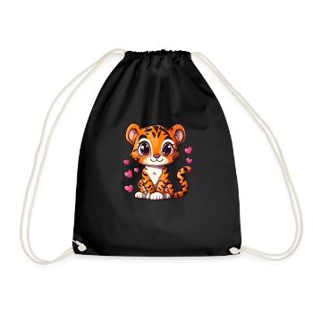Cute Tiger with Heart - Drawstring Bag - black - Front