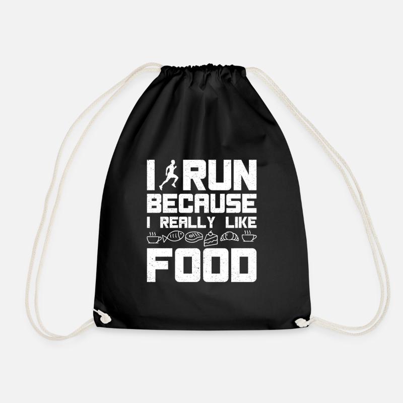 Marathon Runner I Run I Like Food Running - Drawstring Bag - black