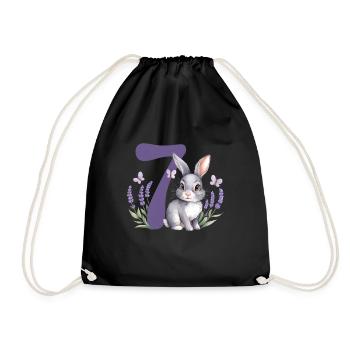 7. Geburtstag 7 Jahre Hase Häschen Lavendel Lila - Turnbeutel - Schwarz - Vorne