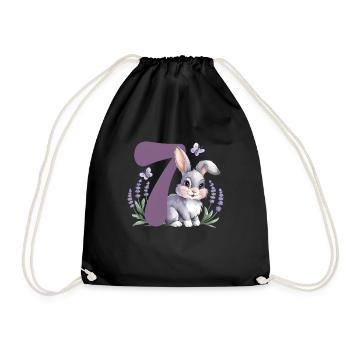 7. Geburtstag 7 Jahre Hase Häschen Lavendel Lila - Turnbeutel - Schwarz - Vorne
