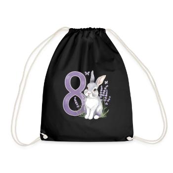8. Geburtstag 8 Jahre Hase Häschen Lavendel Lila - Turnbeutel - Schwarz - Vorne