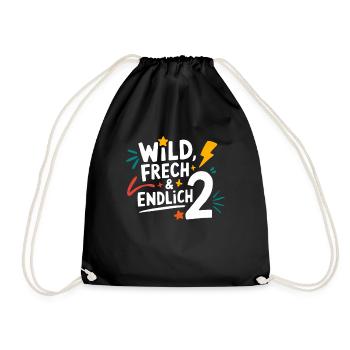 Wild, Frech & Endlich 2 Jahre 2. Geburtstag - Turnbeutel - Schwarz - Vorne