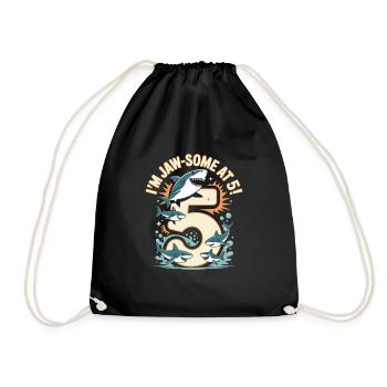 Funny Shark Shirt for 5th Birthday - Drawstring Bag - black - Front