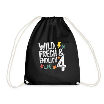 Wild, Cheeky & Finally 4 Years 4th Birthday - Drawstring Bag - black - Front