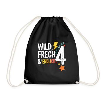 Wild, Cheeky & Finally 4 Years 4th Birthday - Drawstring Bag - black - Front