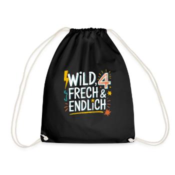 Wild, Cheeky & Finally 4 Years 4th Birthday - Drawstring Bag - black - Front