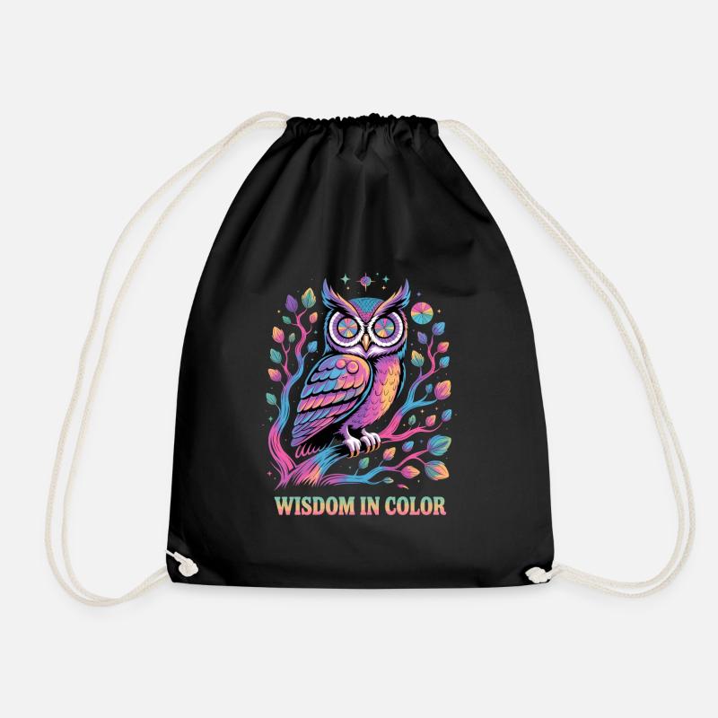 Vibrant Owl Wisdom in Color Design - Drawstring Bag - black