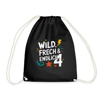 Wild, Cheeky & Finally 4 Years 4th Birthday - Drawstring Bag - black - Front