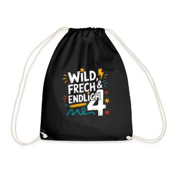 Wild, Cheeky & Finally 4 Years 4th Birthday - Drawstring Bag - black - Front