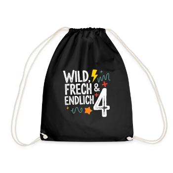 Wild, Cheeky & Finally 4 Years 4th Birthday - Drawstring Bag - black - Front