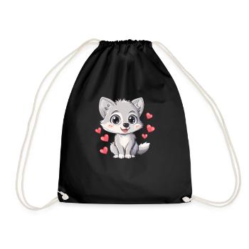 Cute wolf with hearts - Drawstring Bag - black - Front