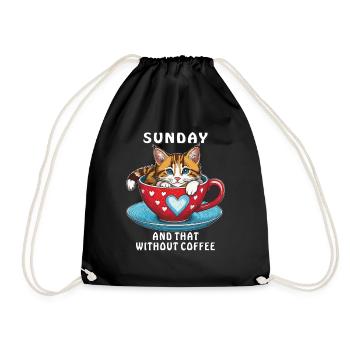 CAT COFFEE CUP SUNDAY AND THAT WITHOUT COFFEE - Drawstring Bag - black - Front