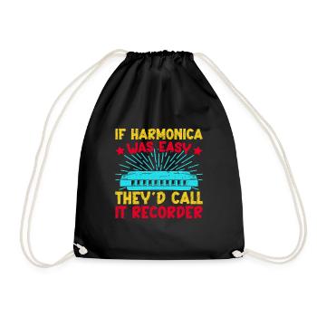 Funny Harmonica Player Was Easy They Call Recorder - Drawstring Bag - black - Front