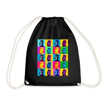 Moai Pop Art Grid Island in Moai Silhouette - Drawstring Bag - black - Front
