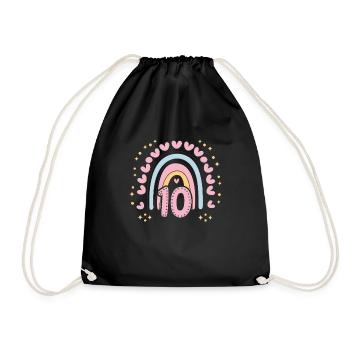 Cute 10th Birthday Heart & Rainbow Design - Drawstring Bag - black - Front