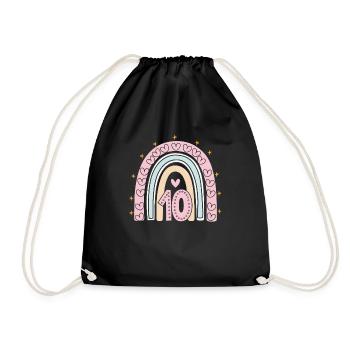 Cute 10th Birthday Heart & Rainbow Design - Drawstring Bag - black - Front