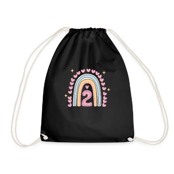 Coeur mignon 2e anniversaire et design arc-en-ciel - Sac de sport léger - noir - Devant