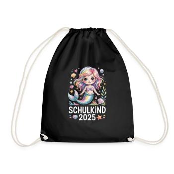 Erste Klasse Schule Meerjungfrau Schulkind 2025 - Turnbeutel - Schwarz - Vorne